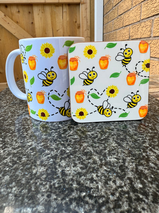 Buzzy Bee mug and matching coaster